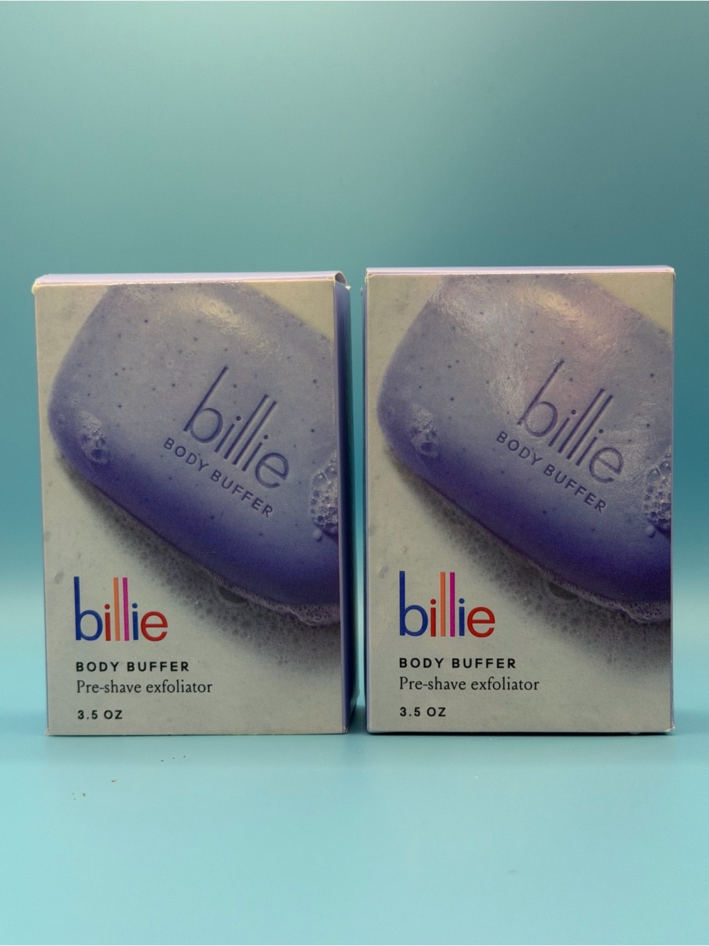 Two 2 Billie Body Buffer Pre-shave Exfoliator Soap Bars Purple 3.5 oz NEW IN BOX